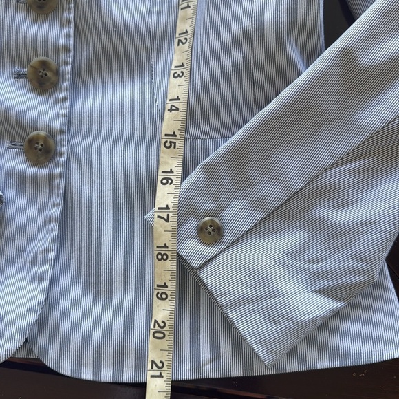 Talbots Petites Blue Preppy Pinstripe Fitted Blazer Jacket Italian Woven Cotton - Picture 10 of 11